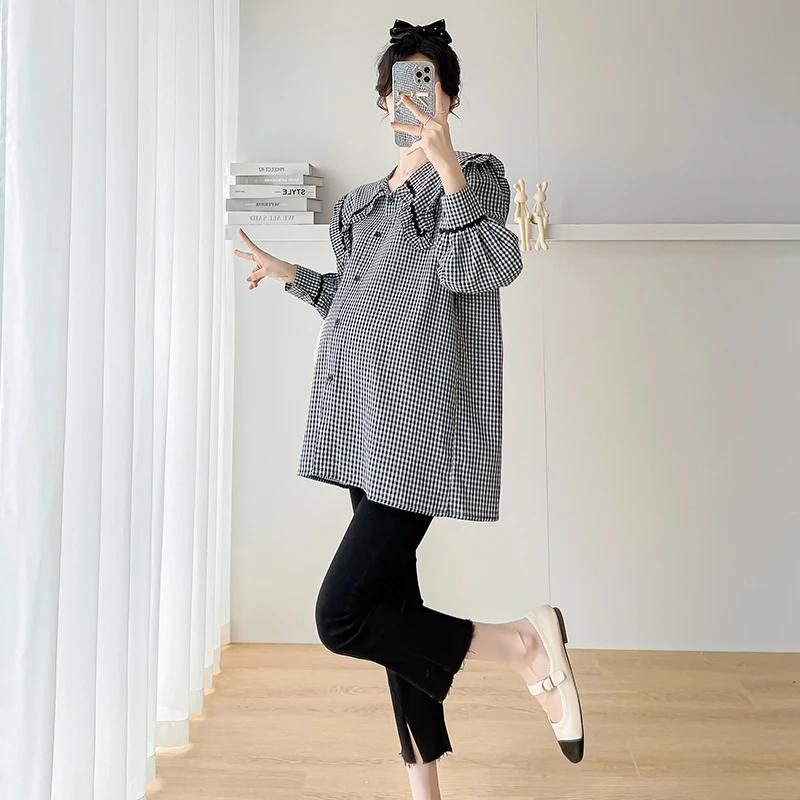 임산부 단추 오픈 루즈한 세련된 임신 블라우스, V68386 간호사 용수철, 나이 감소, 가을
