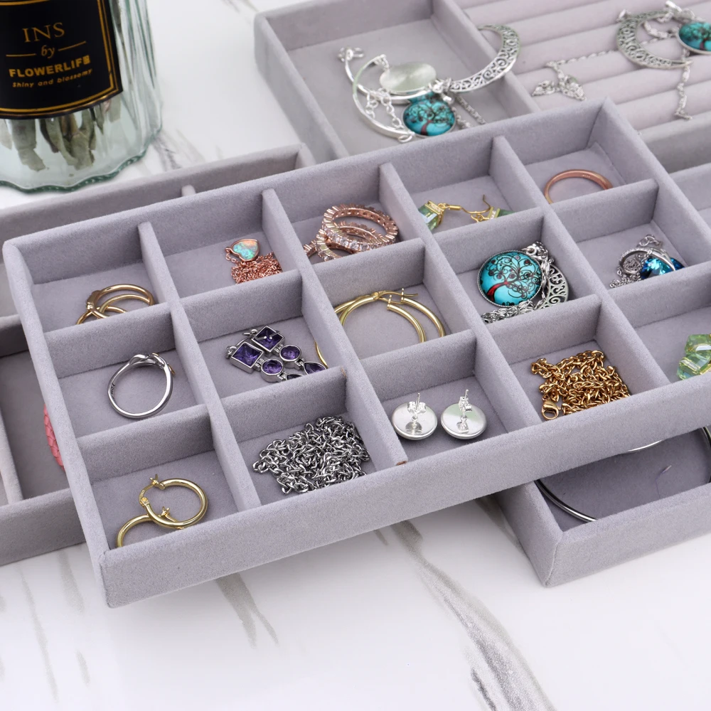 Soft Velvet Jewelry Box Drawer Storage Display Tray Drawer Case Jewelry Holder For Ring Earrings Bracelet Jewelry Organizer Box