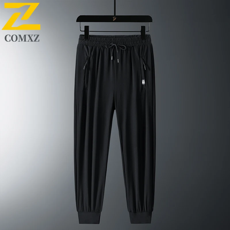 8xl Size Ice Silk Trousers Men's Spring Summer Fashion Drawstring Elastic Waist Straight Pants Casual Comfortable Jogging Pants 5
