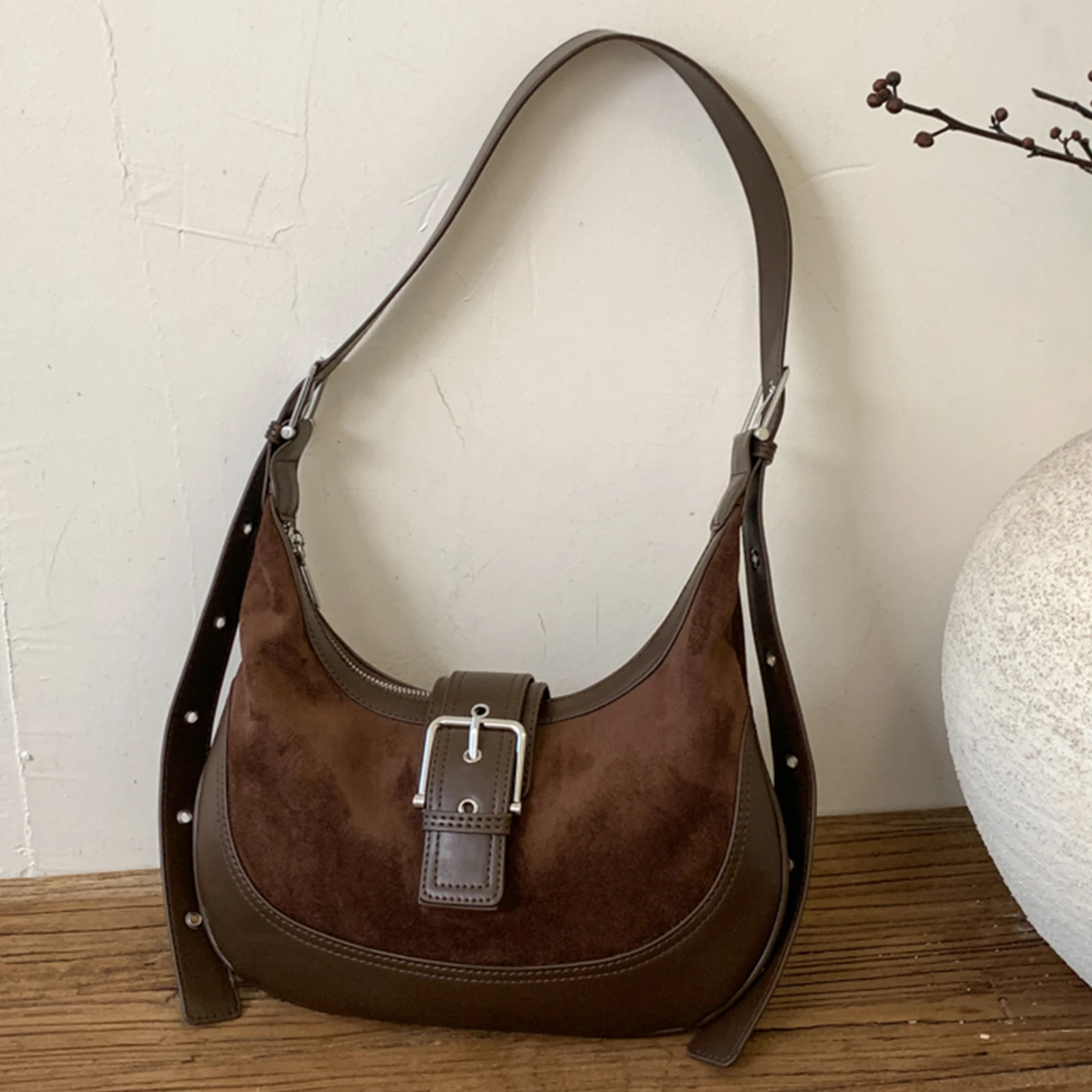 PU Leather Shoulder Bag Retro Underarm Bag with Adjustable Strap Crossbody Bag for Women Work Shopping Travel Daily