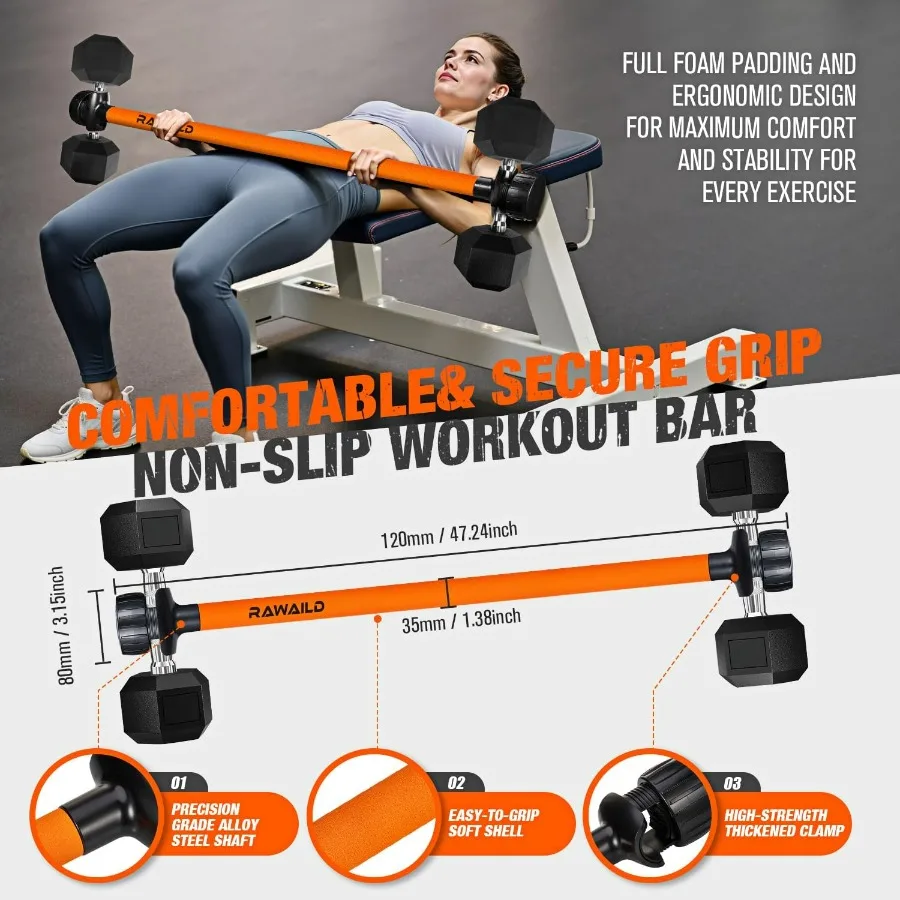 Dumbbell Converter, Convert Dumbbells to Barbell Set, Weight Bar for Bench Presses, Squats, Hip Thrust, Deadlifts, Home Weightli