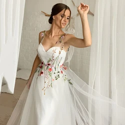 Lsyx Embroidered Floral colorful Wedding Dresses Sweetheart Backless Bridal Gown Lace Up Fairy Bohemian Wedding Party Gown