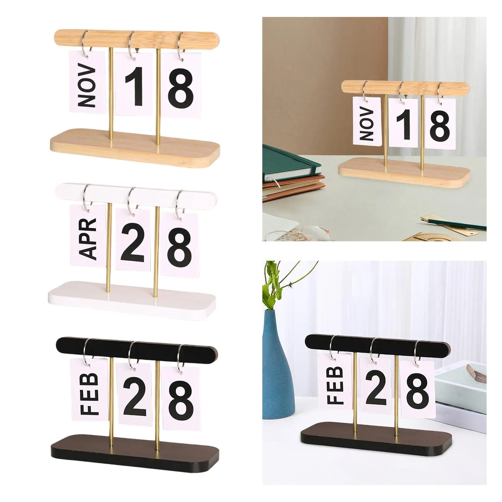 Free Standing Desk Calendar Wood Frame Perpetual Calendar Desktop Ornament