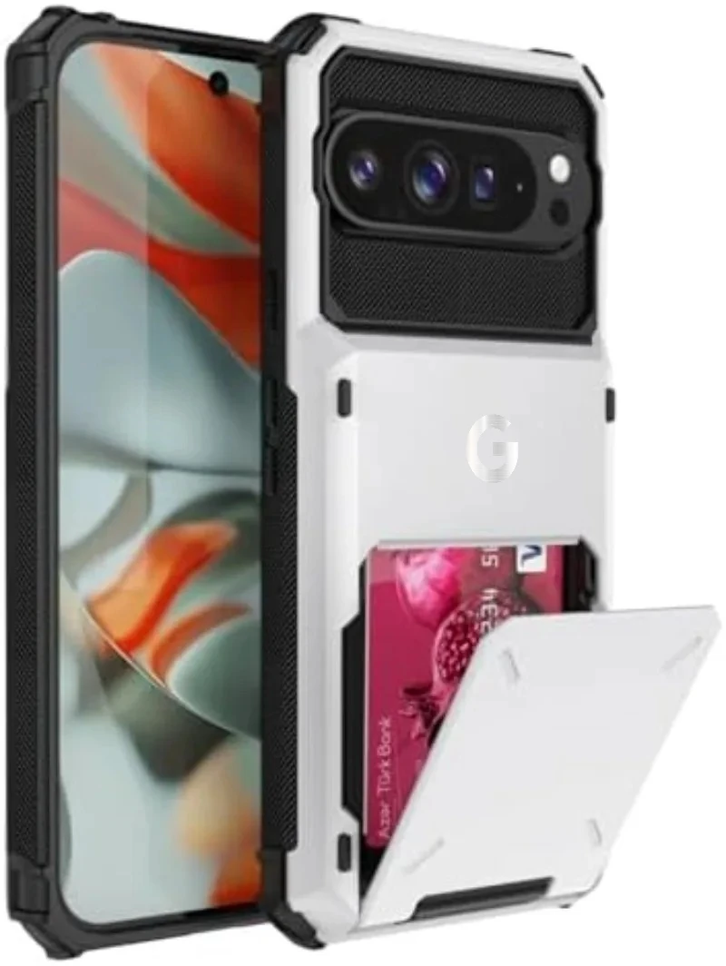 Durable 2-in-1 Armor Card Holder Hard Case with Hidden Flip Slot, Shockproof Back Cover