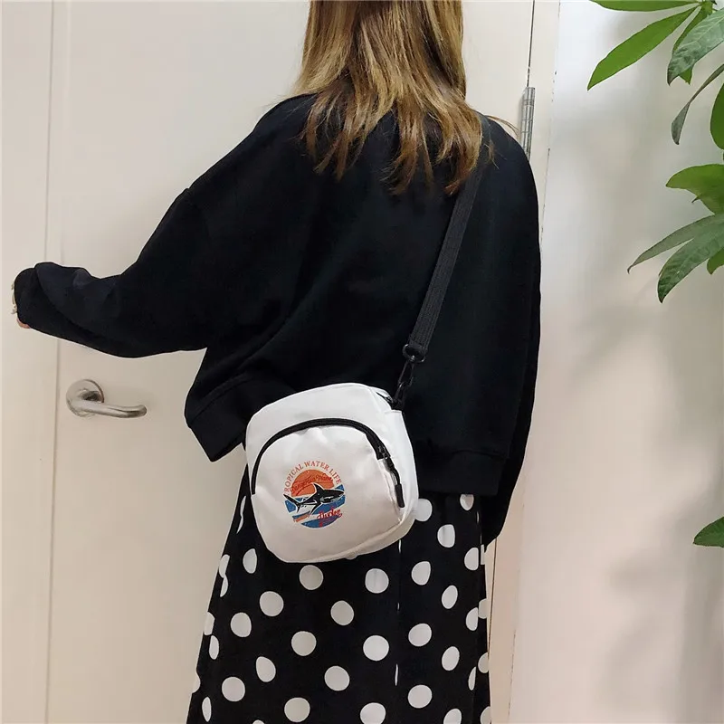 Harajuku Stylish Mobile Phone Crossbody Bag, Student Cartoon Print Canvas Bag, Chic Square Shoulder Bag for Women Daily Use