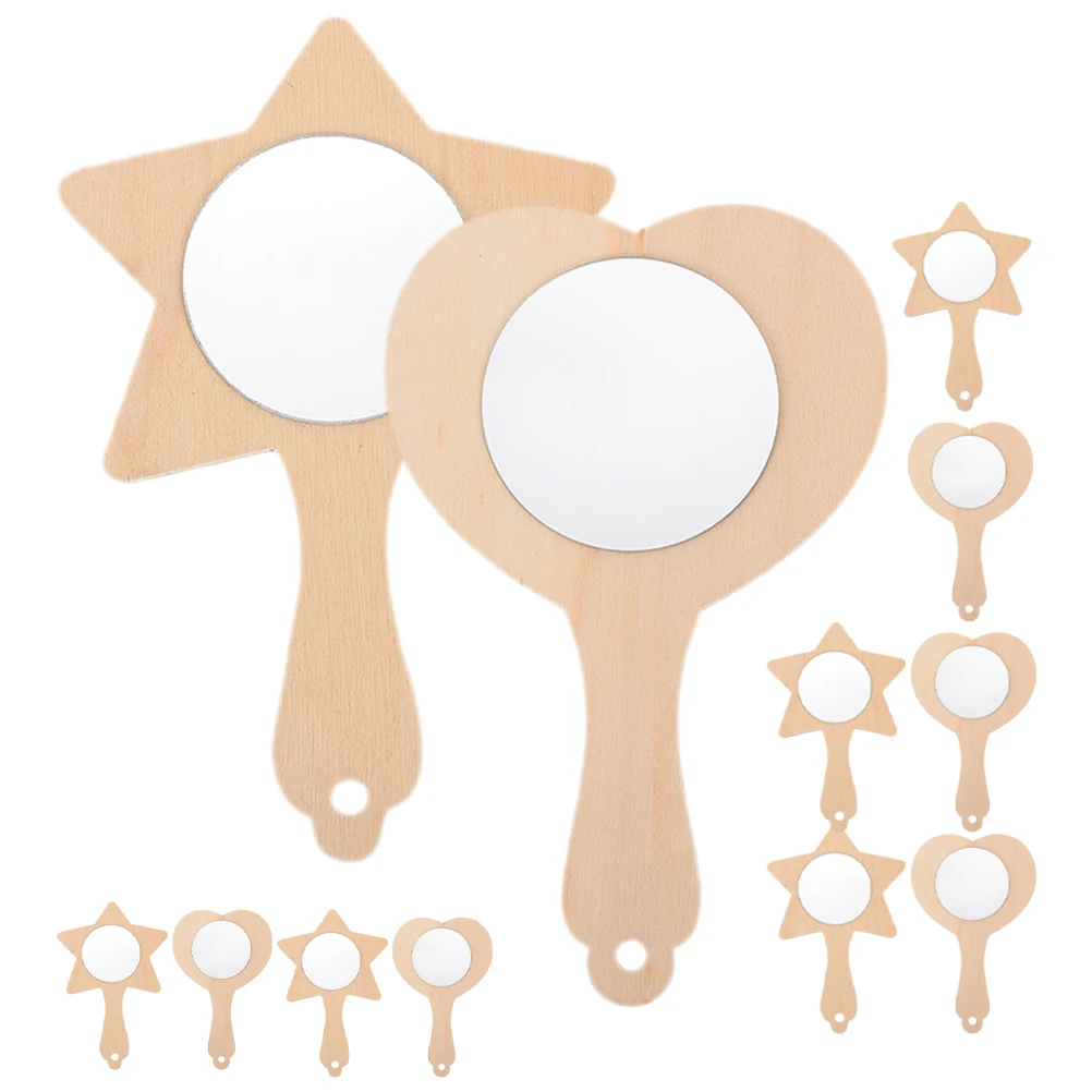 12pcs 나무 거울 DIY 키트 미니 도색되지 않은 H 거울 H 공급 어린이 교육 장난감 스타 하트 모양 금형
