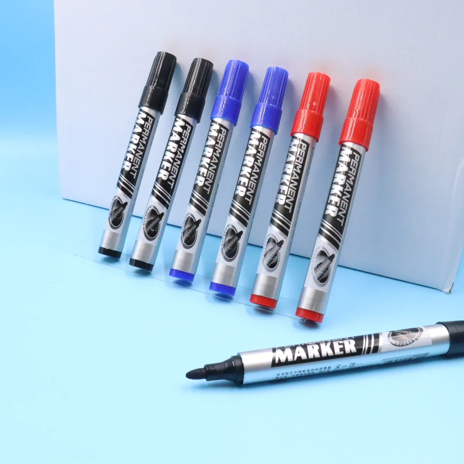 10PCS Permanent Marker Pens, Quick-drying Colors Marker Pens, Non-Fading & Quick-Drying for Wood, Glass, Metal (Black Blue Red) 6