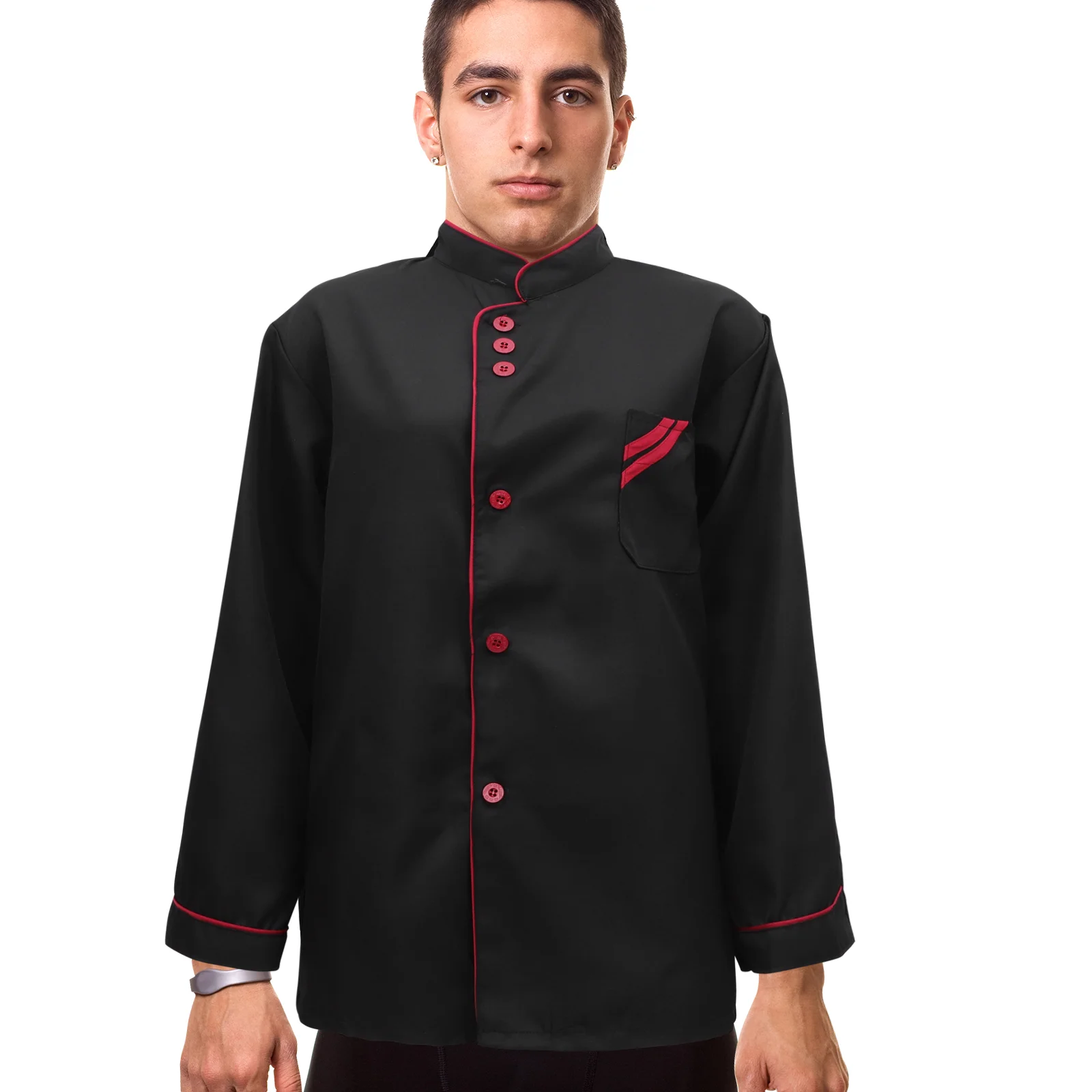 

Sleeve Unisex Chef Tops Catering Shirt for WoShort Sleeve Shirts Hotel Restaurant (Black/White)