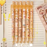 6 Pcs Cute Mechanical Pencils with Eraser 0.5mm Cartoon Capybara Mechanical Pencil Light Pencil for Kids Boy Girl Women 2