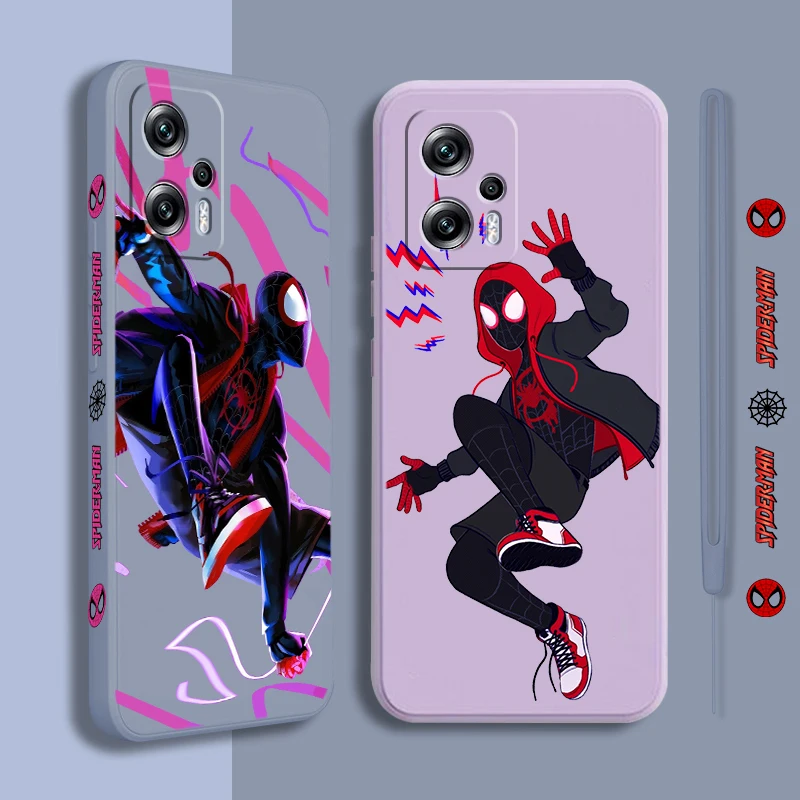 

Spiderman Marvel Phone Case Xiaomi POCO M5 C40 M4 X4 F4 C40 X3 NFC F3 GT M4 M3 M2 Pro C3 X2 Liquid Left Rope Cover Coque Capa