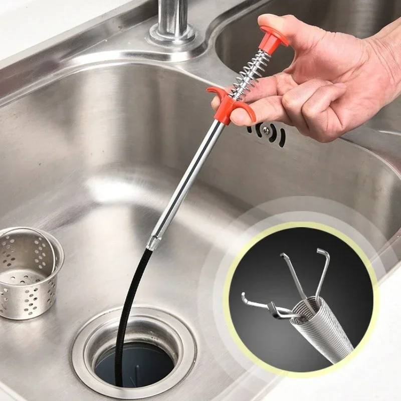 60cm Home Drain Cleaner Plumbers Snake Spring Pipe Unblocker Dredge Tools for Kitchen Sink Sewer Toilet Bathroom Accessories