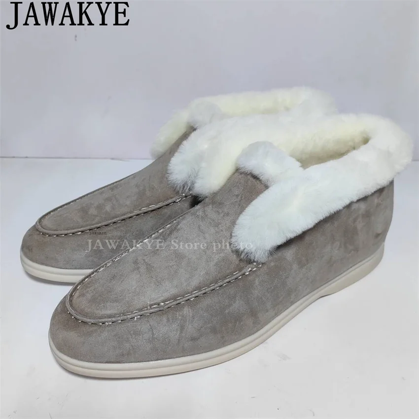 

New Color High Top Wool Ankle Boots Women High Quality Top Comfort Furry Shoes Winter Luxury Brand Flat Walk Shoes mujer