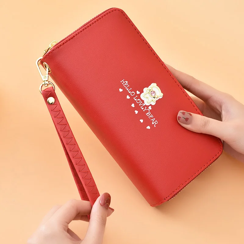 Wallet women's long style simple fashion wrist with cartoon women's bag double zipper large capacity mobile phone bag
