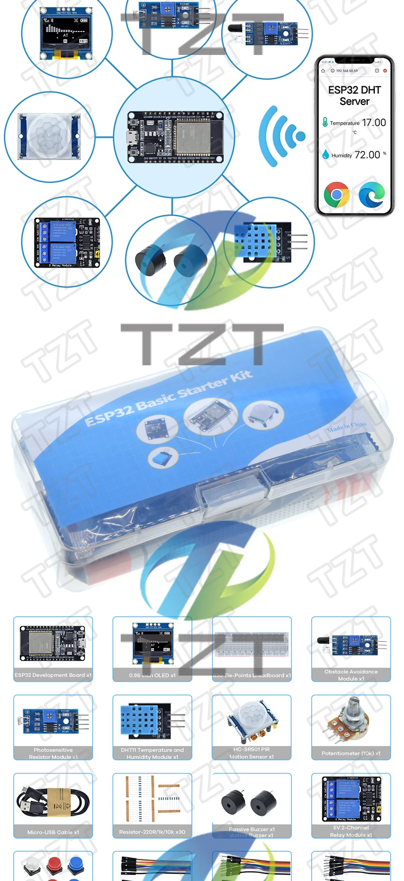 Tzt Basic Starter Kit für esp32 ESP-32S Wifi Development Board für Arduino Projekt Learning Kit mit Tutorials esp32 Kit – Detail 3