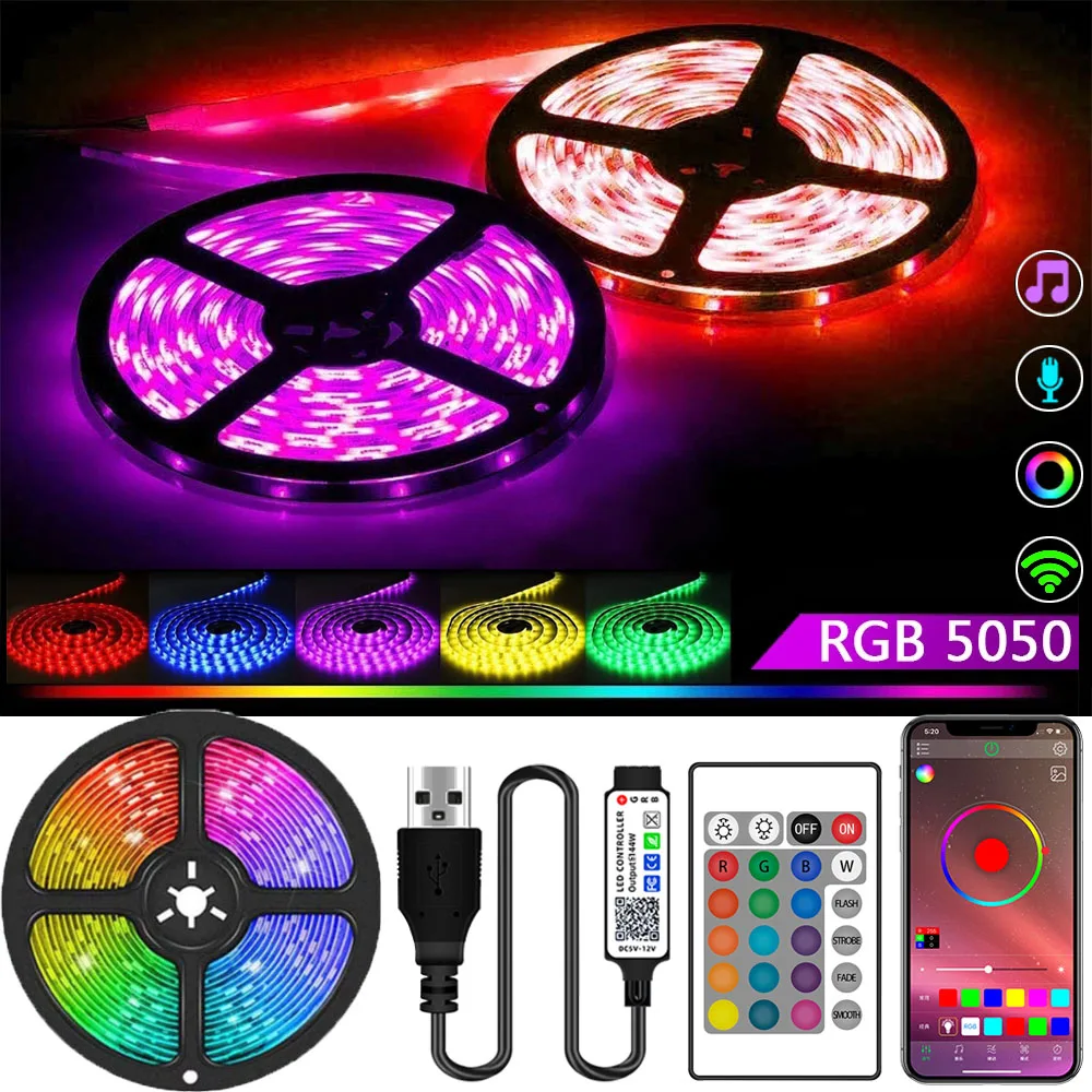 

1M-30M LED Strip 5V RGB LED Lights Flexible LED Lamp Tape Ribbon 5V USB Bluetooth Control For TV Desktop Screen BackLight