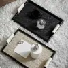 Black/Beige Woven Leather Storage Tray Rectangle with Handle Jewelry Display Plate Handmade Cake Fruit Dessert Tray for Home 5