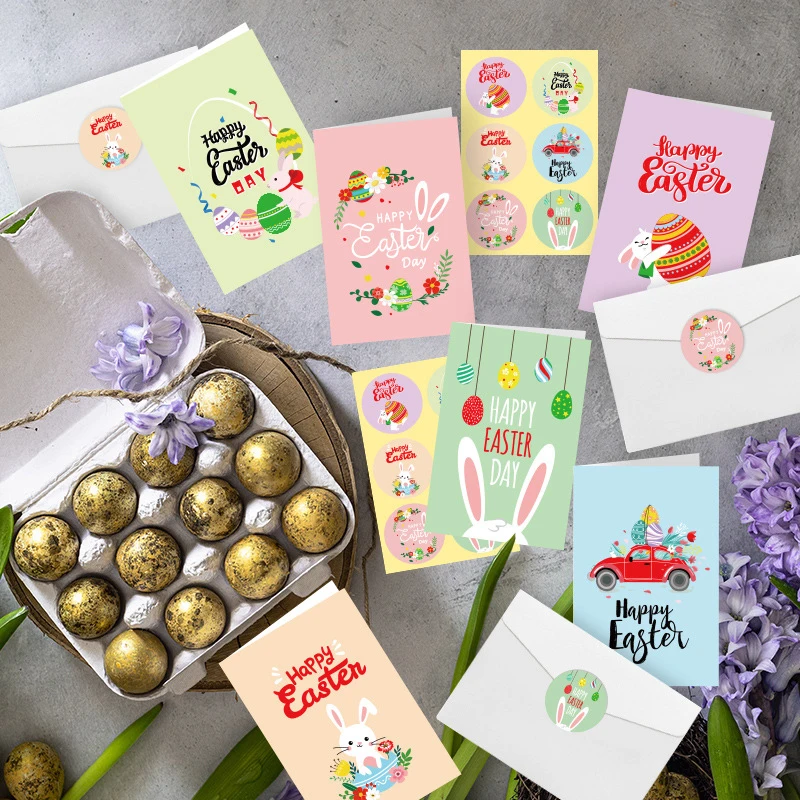 6 pz/set carte e buste di buona pasqua adesivi Cartoon Rabbit Bunny forniture per feste di pasqua biglietti di ringraziamento cartoline di auguri