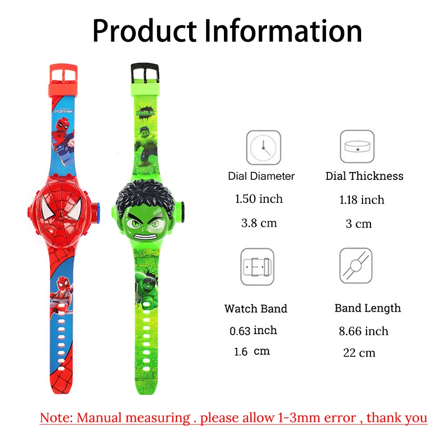 Cartoon Superhero Projection Watch for Kids - 3D Cosplay Digital Timepiece Gift