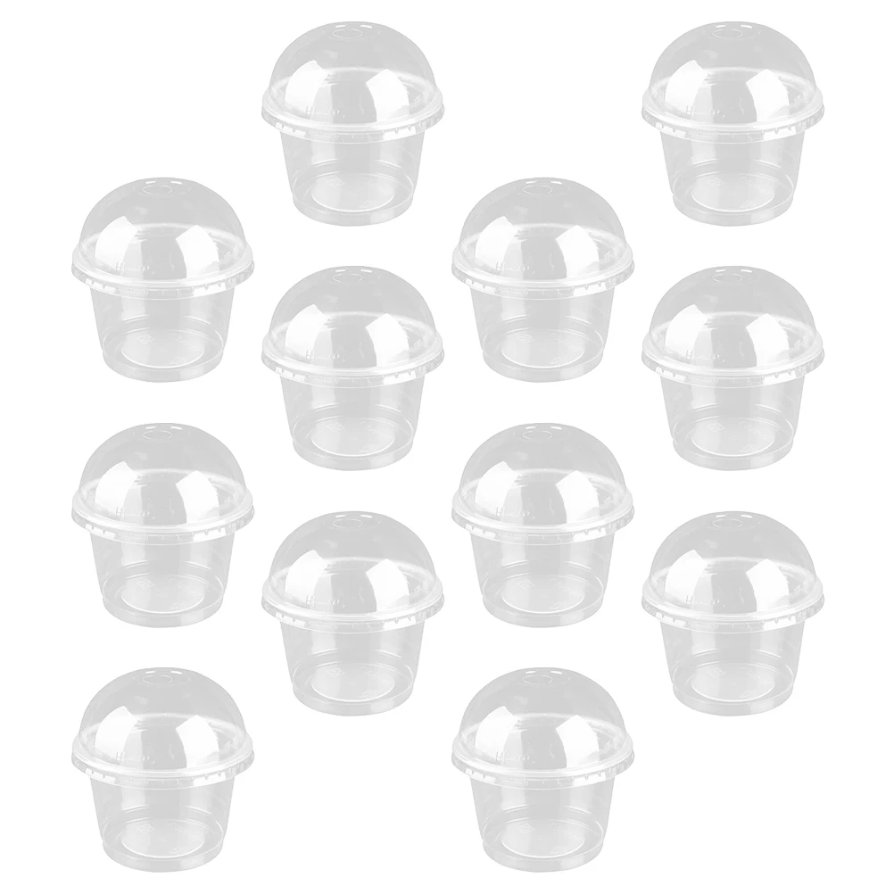 20Pcs 250ml Disposable Salad Cup Transparent Plastic Dessert Cups Bowls Container with Dome/Flat Lids for Ice Cream Cup with Lid