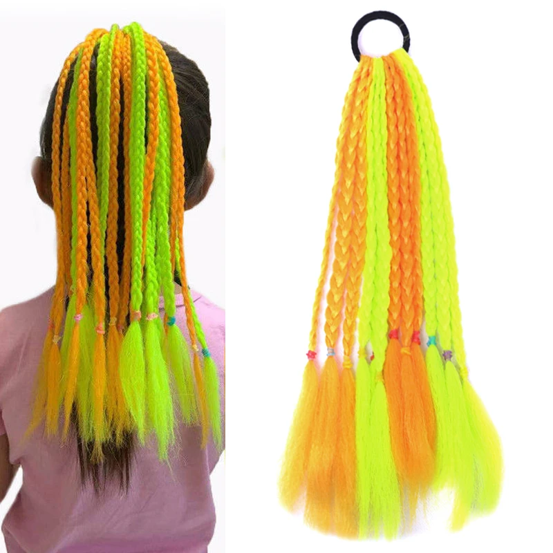 

Colored Short Box Braided Ponytail For Girls With Elastic Hair Band Rubber Band Hair Accessories Wig Headband Kids Hairpiece