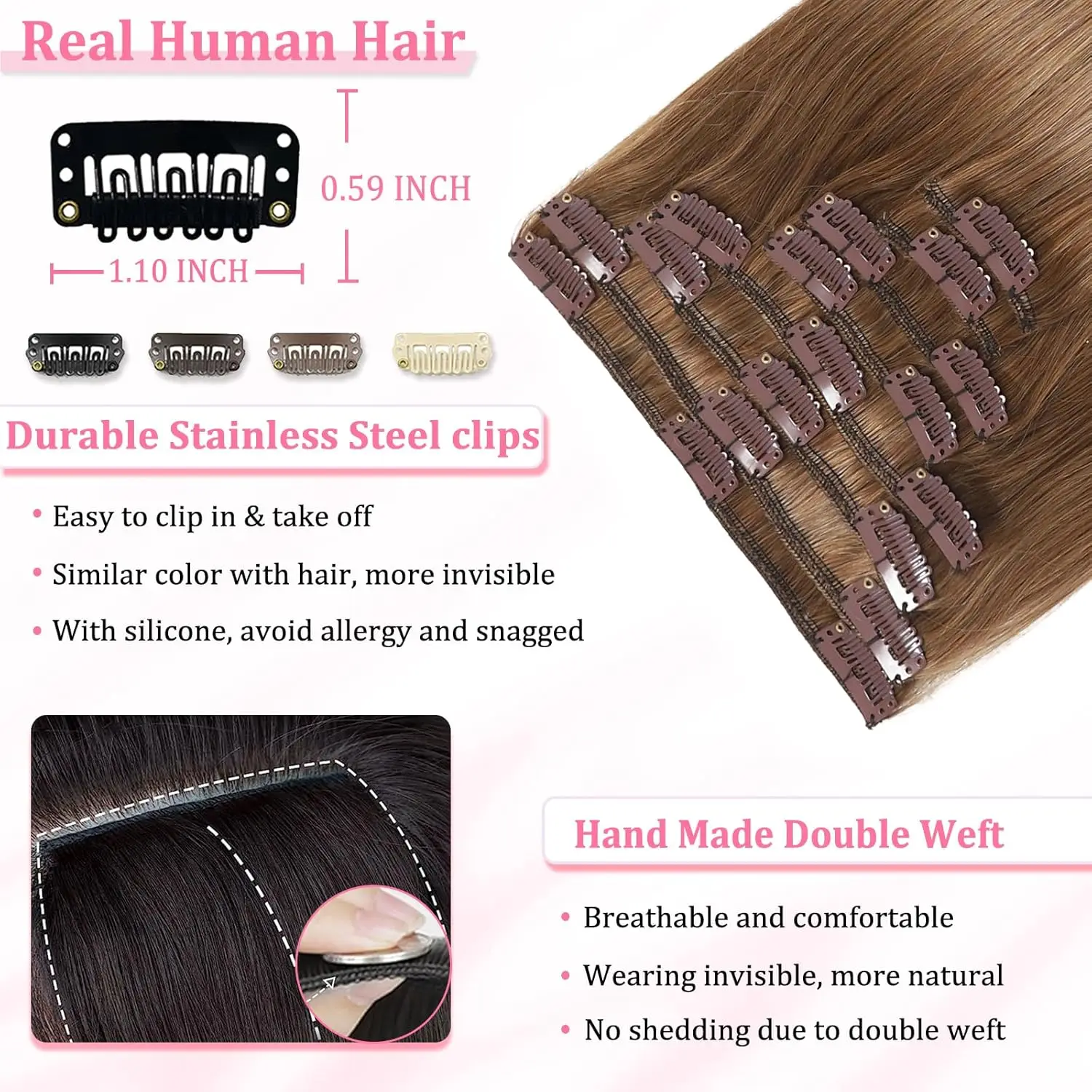 #8 Bone Straight Clip In Hair Extensions 120G 100% Real Human Hair 8pcs/set Full Head Clip In Human Hair Extensions For Women