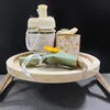 1pcs Foldable Sofa Armrest Tray Portable Wooden Round Snack Plate with Non-Slip Design Collapsible Couch Cup Holder 4