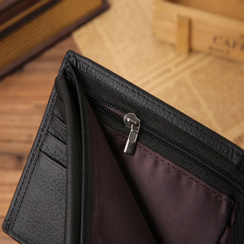 100% Genuine Leather Men Wallets Premium Product Real Cowhide Wallets for Man Short Black Walet Portefeuille Homme 5