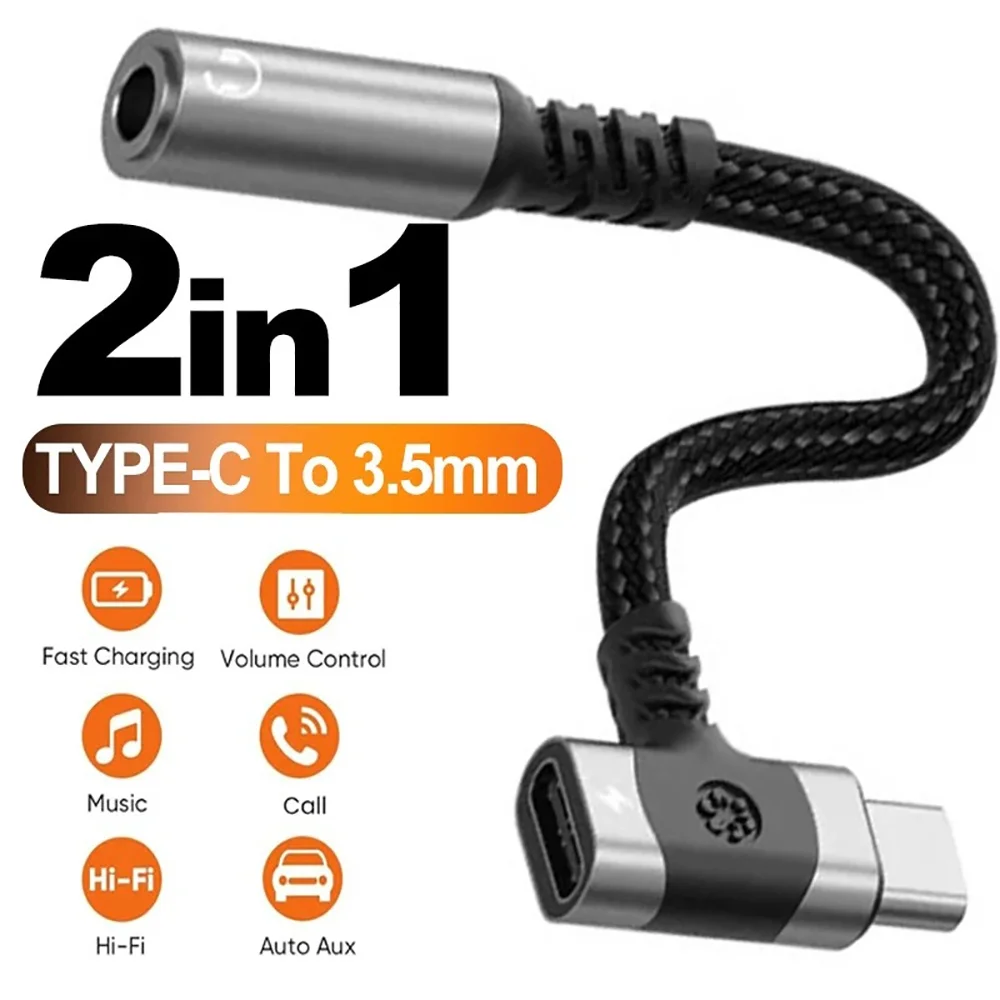 2 in 1 Type C To 3.5mm Jack Audio Adapter Headphone Converter USB C Splitter PD Fast Charging Cable  for Samsung Phone Adapters