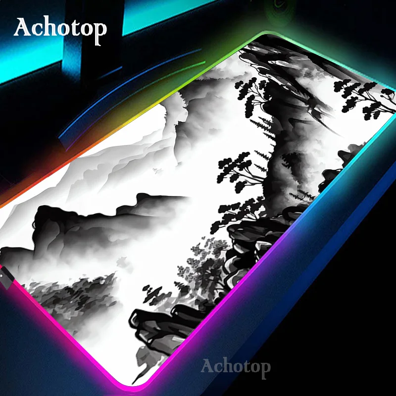 thumbnail image 1 of Alfombrilla grande para ratón RGB Mountain Serenity, alfombrilla para escritorio con pintura de tinta china, alfombrilla para teclado LED para juegos, alfombrillas para ratón XXL para ordenador de ofi, 1 of 4