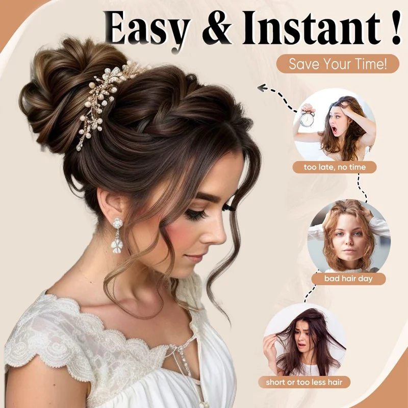 LUPU Messy Bun Hair Piece Side Comb Clip in Hair Bun Hairpiece for Women Short Natural Straight Versatile Adjustable Styles