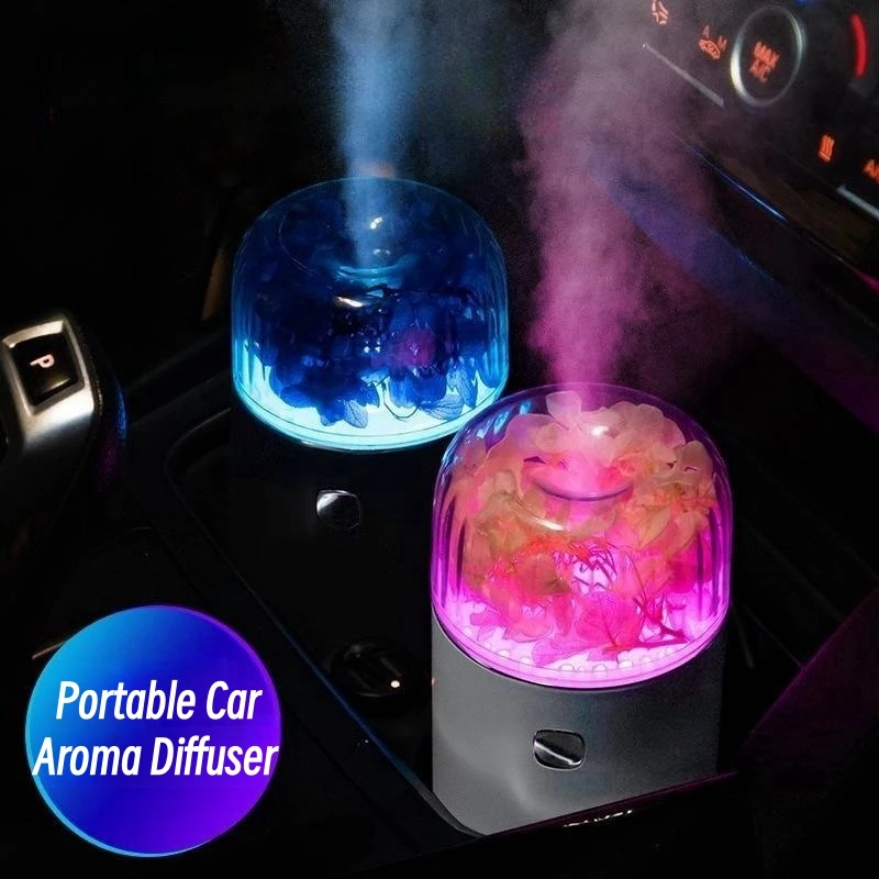 Eternal Flower Aroma Diffuser Mini Atomizer Car Ultrasonic Air Humidifier with Colorful Lamp Aromatherapy Essential Oil Diffuser