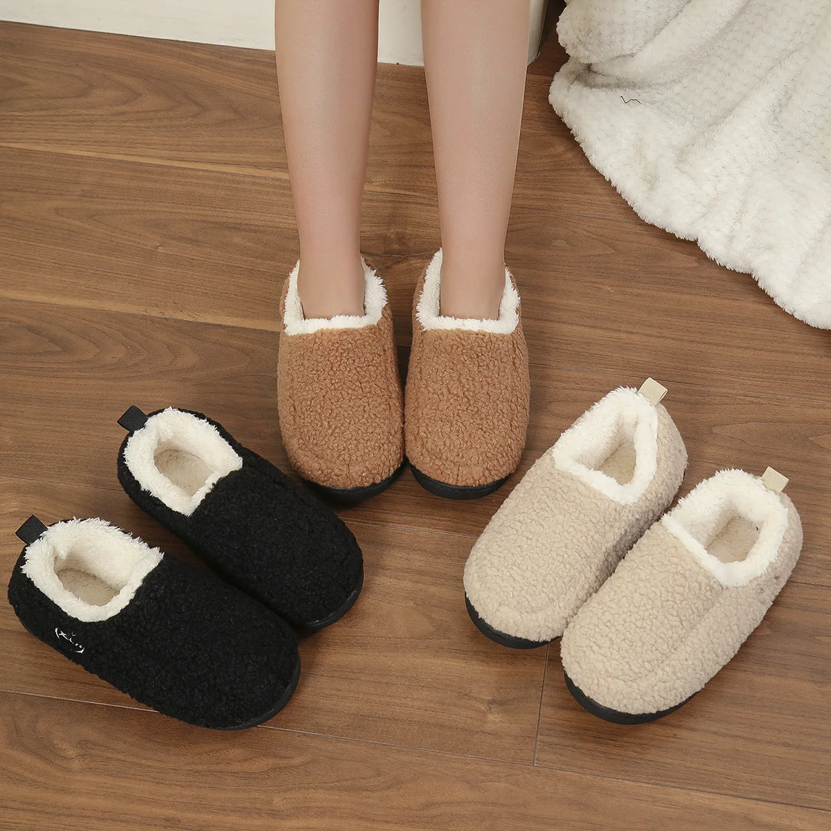 Litfun New Winter Fluffy Women Slippers Warm Short Plush Lined Home Shoes Women Indoor Outdoor Antiskid Fuzzy Women Cotton Shoes 6
