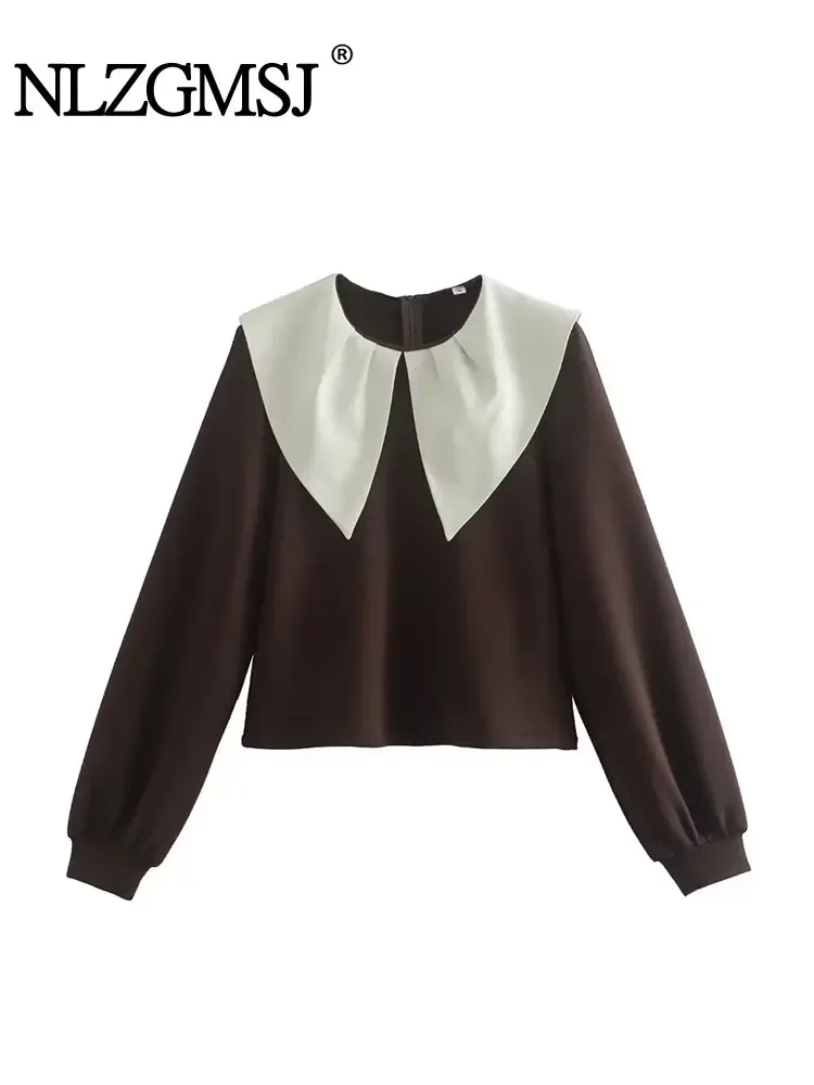 

Nlzgmsj TRAF Spring Doll collar for Women Patchwork Girls Lovely Outwear Fashion Korean Style Elegant Comfortable Chic Top