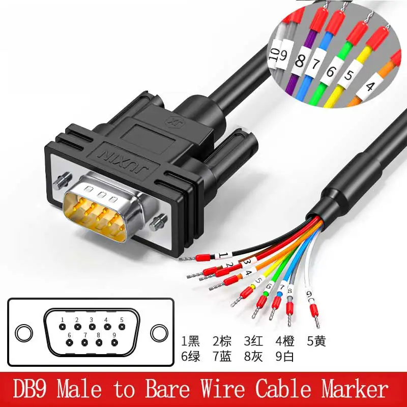 Conector Db9 Cabo Serial Rs232 Masculino 15 25 Fêmea para Fio Bare com Marcador de Cabo Db15 Db25 Db37 D-sub 37 Pin para Fio Bare 9