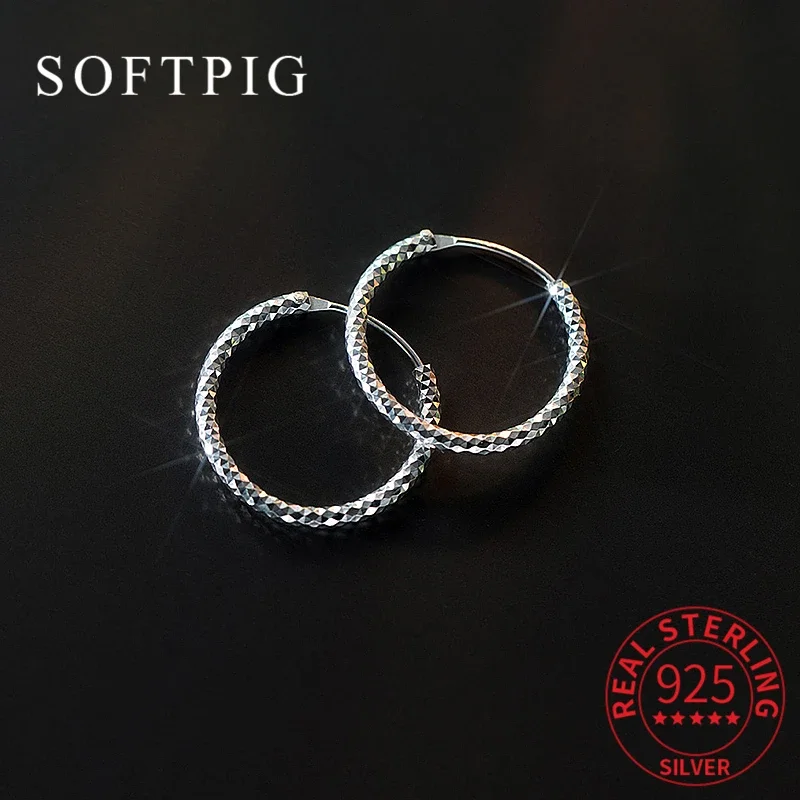 

SOFTPIG Real 925 Sterling Silver 14/20MM Sparkling Circle Hoop Earrings for Women Classic Fine Jewelry Minimalist Accessories