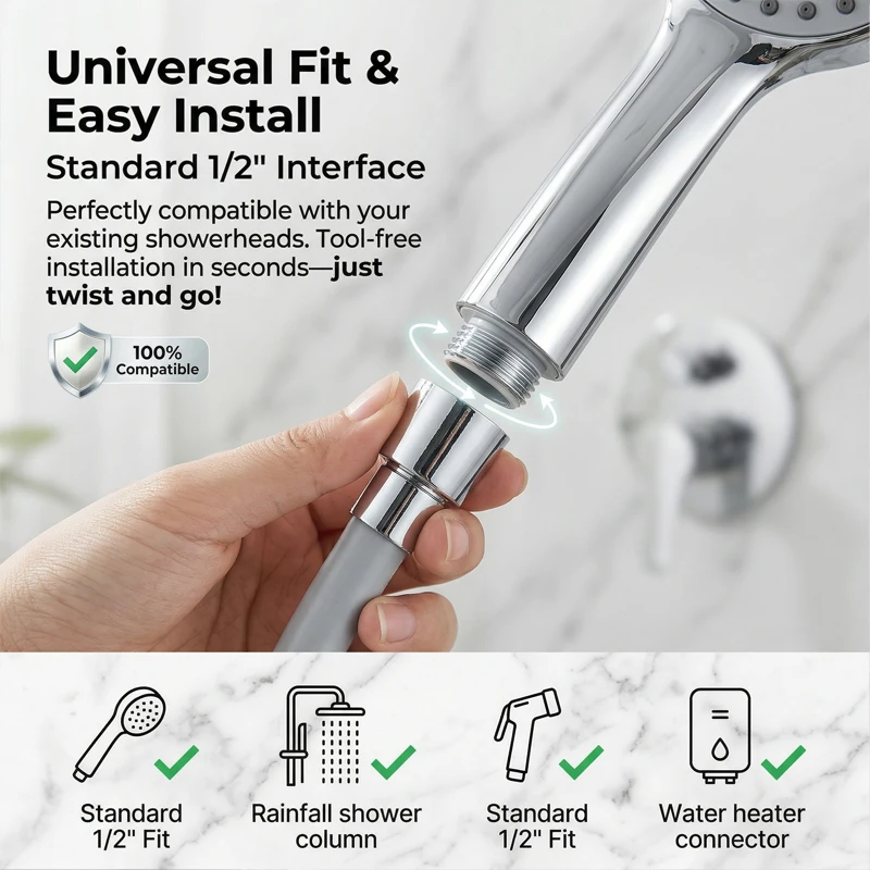 Premium Tangle-Free Silicone Shower Hose – Rustproof and Anti-Mold, Available in Multiple Lengths