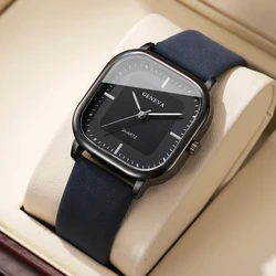 Minimalist Men's Quartz Watch with Leather Strap (Blue Black No Box)