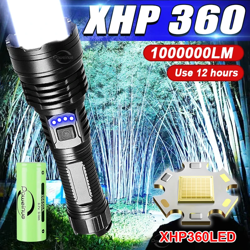 2024XHP360LEDUltraPowerfulFlashlight1865026650USBRechargeable
