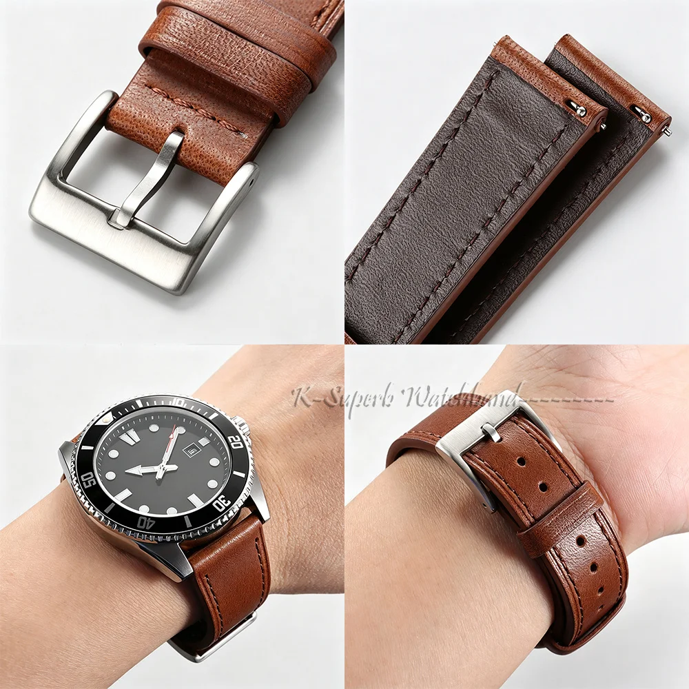 Premium Waterproof Leather Watch Strap with Pin Buckle - Versatile Sizes