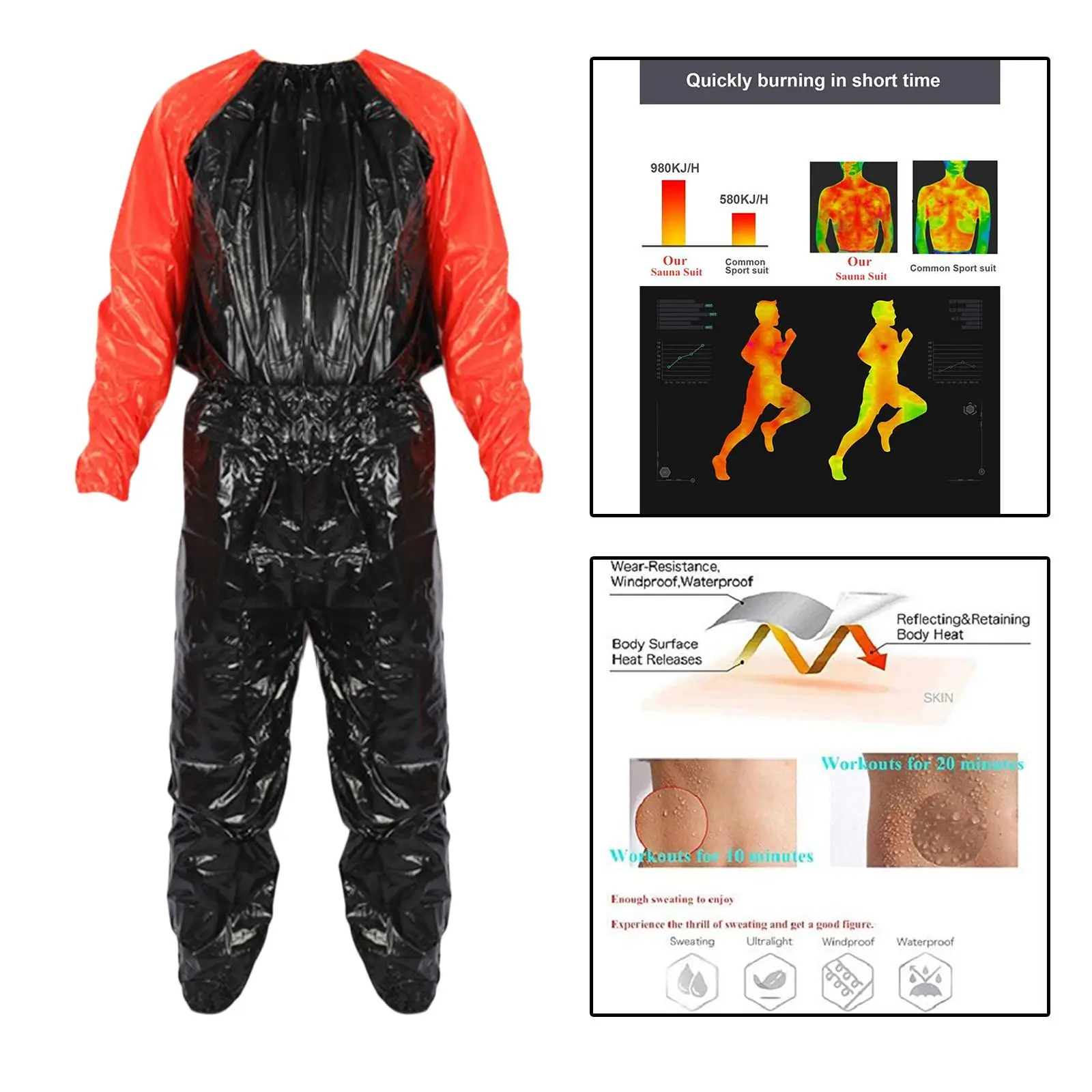 Heavy Duty Fitness Sauna Suit  Full Body Sweat Suit Exercise Gym Anti- PVC for Men Women Tracksuit