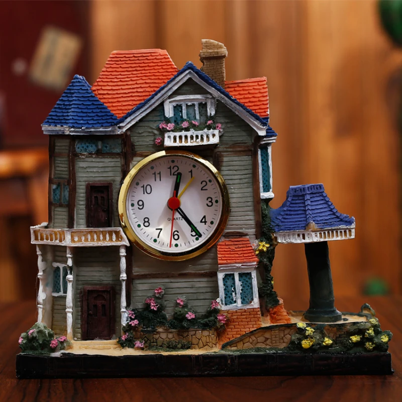 

Villa Big Castle Building House Alarm Clock Resin Craft Decoration