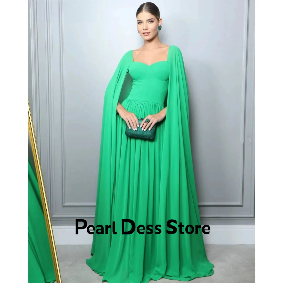 

Green Chiffon Ball Dress Elegant Evening Dress Women's A-line Shawl Formal Evening Wedding Dress Customization