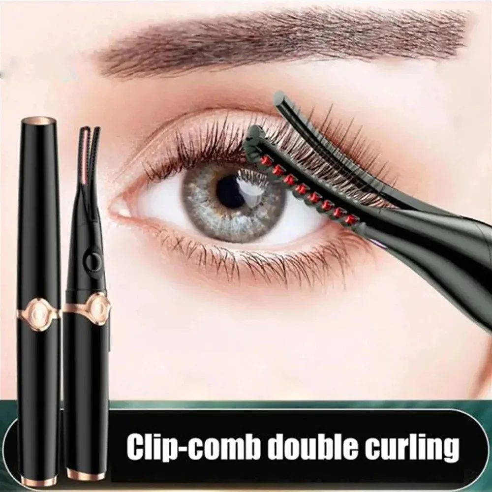 Electric Heated Eyelash Curler USB Rechargeable Eyelashes Quick Lasting Curling Comb&Clip Dual Use Makeup