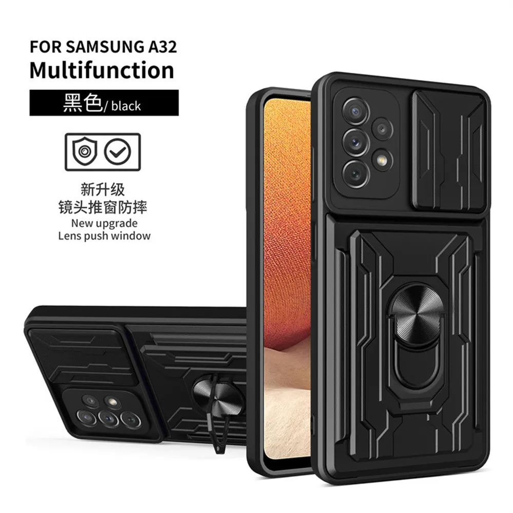 Shockproof Armor Case with Slide Camera Cover and Card Slot Holder