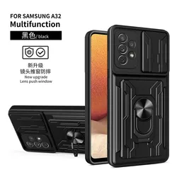 Shockproof Armor Case with Slide Camera Cover and Card Slot Holder - Samsung A50s (Black)