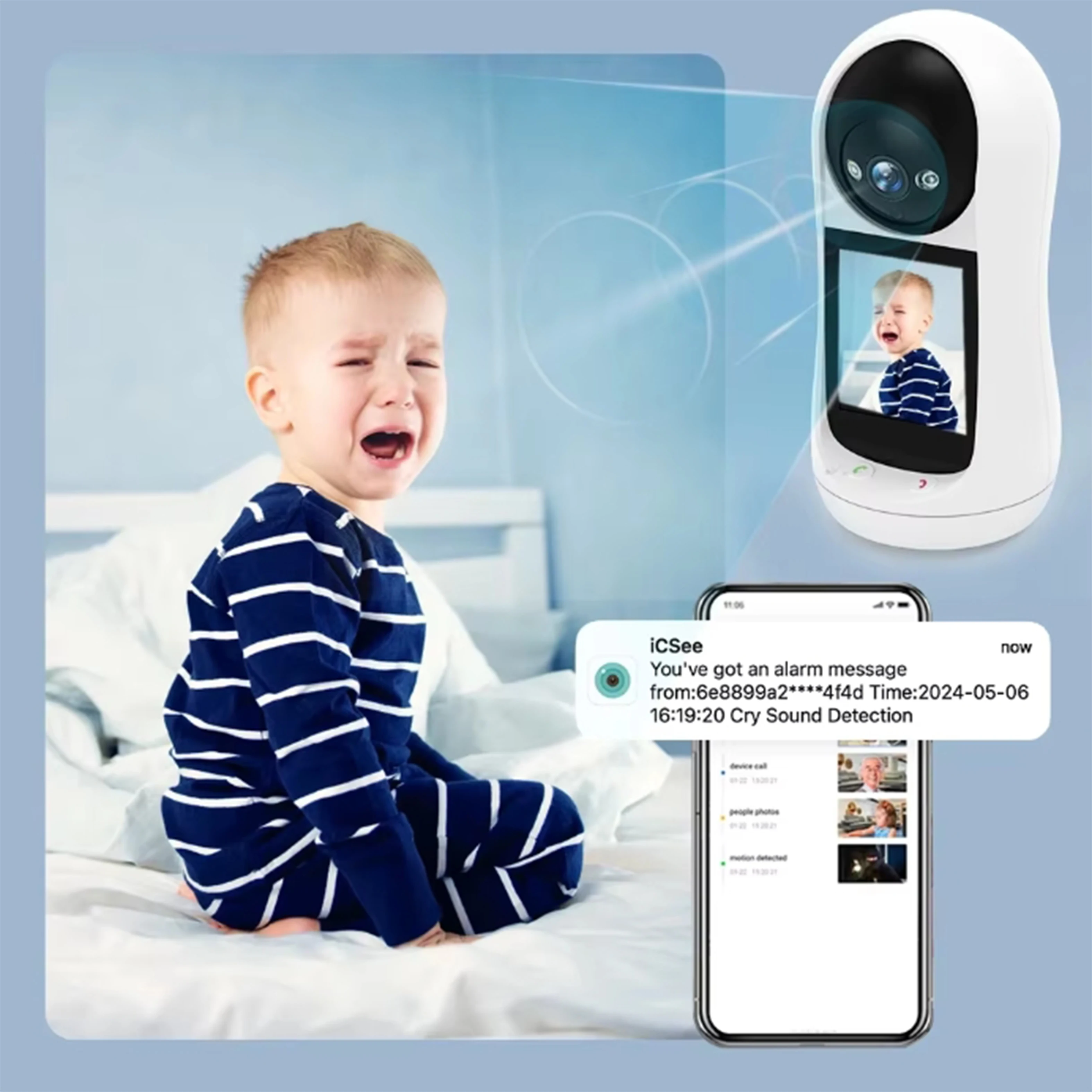 3MP PTZ Wifi Camera Video Call 2.8 Inch IPS Screen Baby Cry Sound Detection Security IP Camera Baby Monitor iCSee security camera,wireless baby monitor,video baby monitor