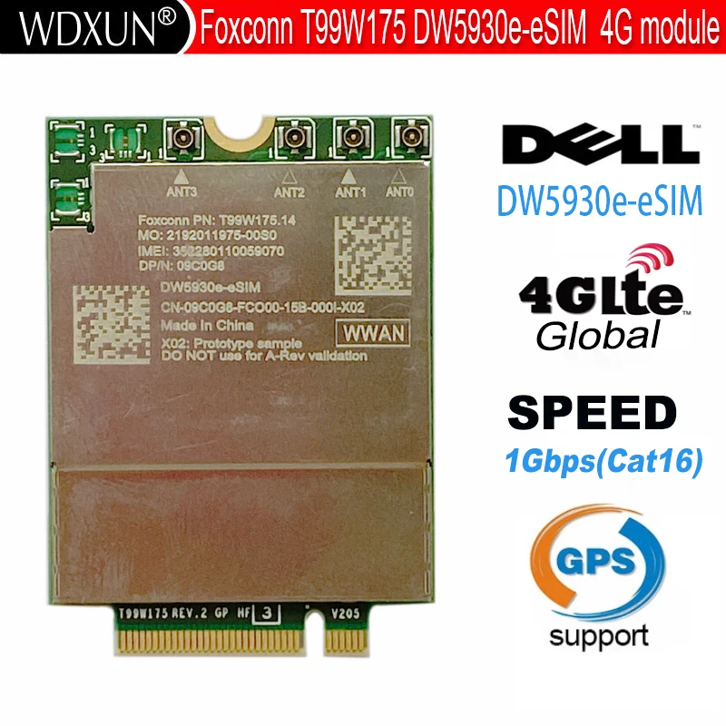 Módulo para Laptop Dell 1gbps Cat 16 para Dell Latitude 5430 7330 7430 7760 7760 9420 9520 dp n T99w175 Dw5930esim X55 Foxconn5g