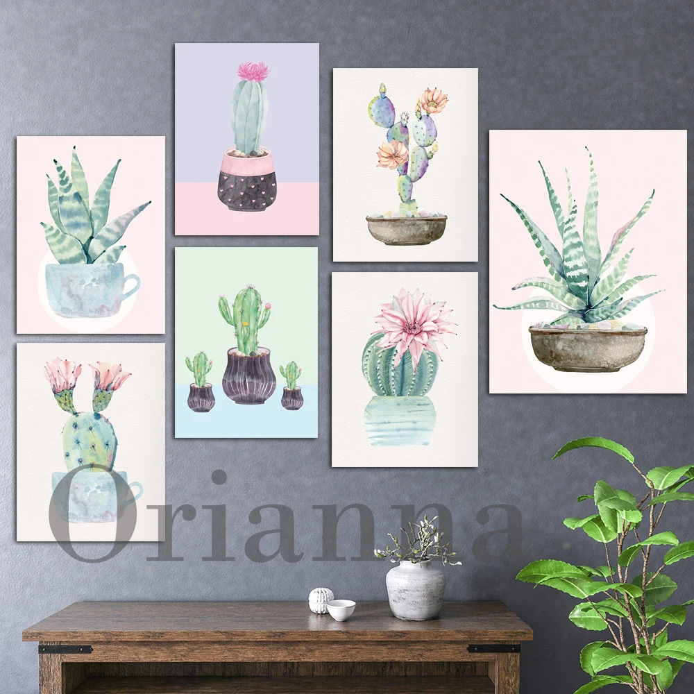 

Botanical Canvas Poster Succulent Print Watercolor Painting Cactus Print Minimalism Art Print Art Wall Decor Living Room Cuadros