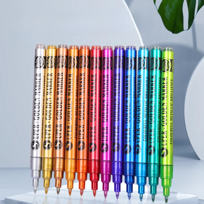 12-colors Super Metallic Color Acrylic Marker Pen Set Art