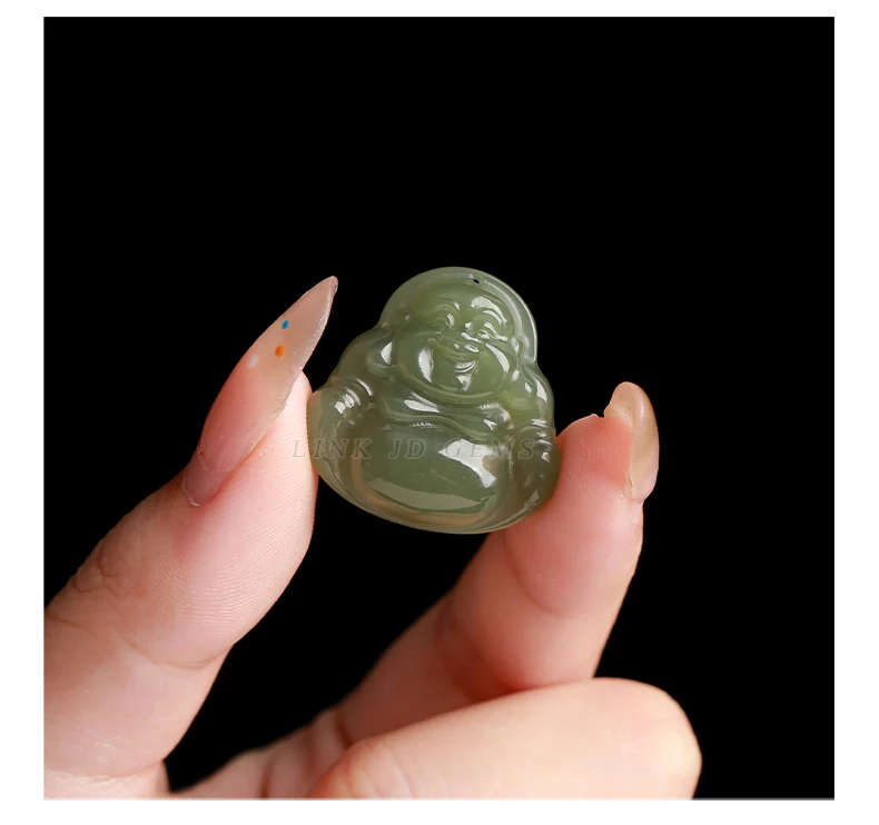 1 Stück Naturstein Hetian Jade geschnitzte Maitreya Buddha Perle mit Loch Anhänger für Schmuckherstellung DIY Halskette Armband Zubehör – Detail 5